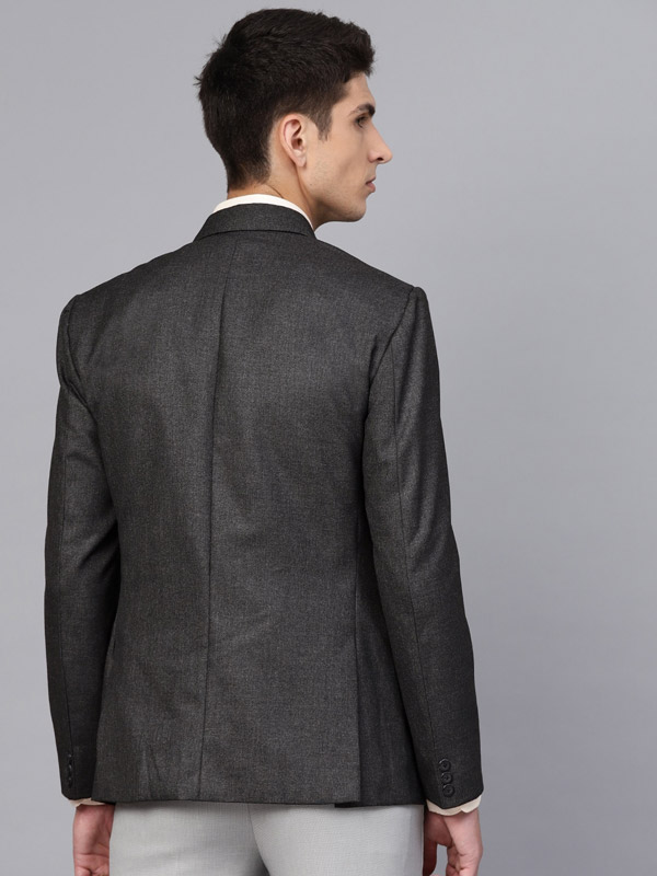 Grey Solid Slim Fit Single-Breasted Formal Blazer – ManQ