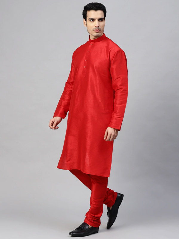 Men Red Solid Kurta with Churidar – ManQ