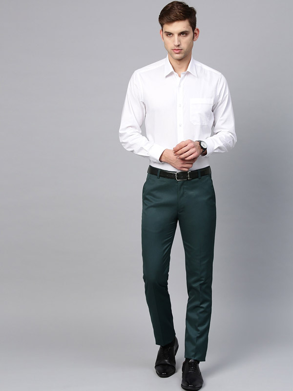 Men Green Smart Slim Fit Solid Formal Trousers – ManQ