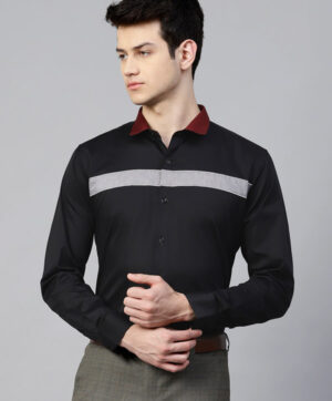 ManQ Men Black & Grey Slim Fit Colourblocked Party Shirt