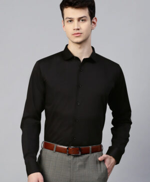 Men Black Slim Fit Solid Party Shirt