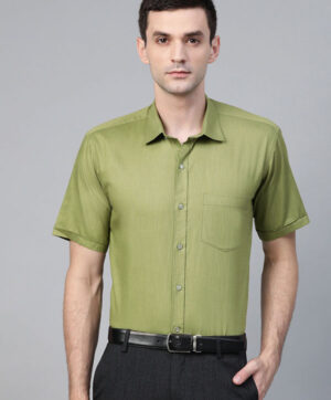 Men Olive Green Semi-Slim Fit Solid Formal Shirt