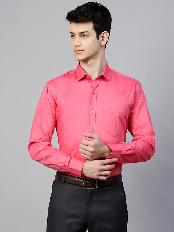 Men Pink Slim Fit Solid Formal Shirt - ManQ