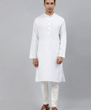 Men White Thread Work Kurta