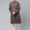 Men Grey Geometric Thread Work Kurta