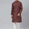 Men Maroon Striped Thread Work Kurta