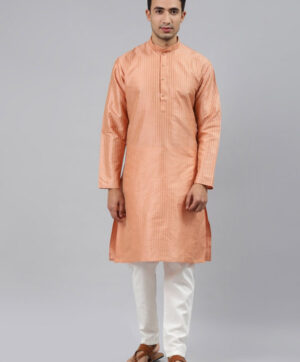 Men Peach-Coloured Thread Work Kurta