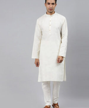 Men Cream-Coloured Thread Work Kurta