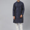 Men Navy Blue Striped Kurta