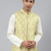 Men Green Woven Jaquard Silk Nehru Jacket