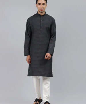 Men Grey Thread Work Kurta