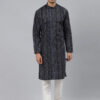 Men Navy Blue Thread Work Kurta