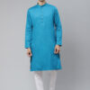 Men Teal Thread Work Kurta