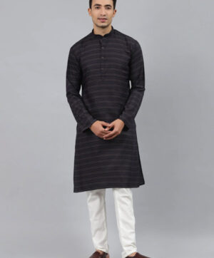 Men Navy Blue Thread Work Kurta