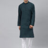 Men Green Thread Work Kurta