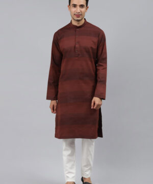 Men Rust Thread Work Kurta