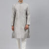 Men Grey Striped Regular Kurta with Pyjamas