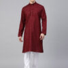 Men Burgundy & White Striped Kurta with Pyjamas