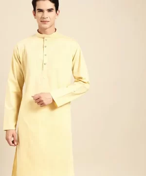 Abstract Woven Design Mandarin Collar Pure Cotton Kurta