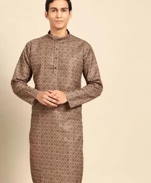 Ethnic Printed Mandarin Collar Thread Work Straight Kurta