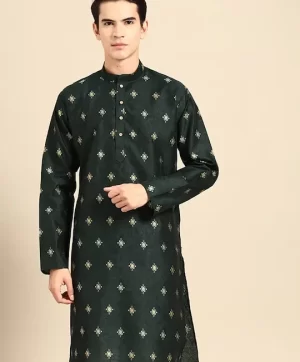 Geometric Embroidered Mandarin Collar Straight Kurta