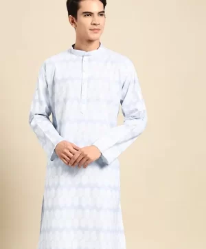 Geometric Printed Mandarin Collar Pure Cotton Straight Kurta