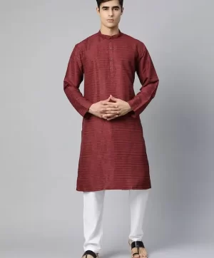 Maroon striped Kurta with Pyjamas