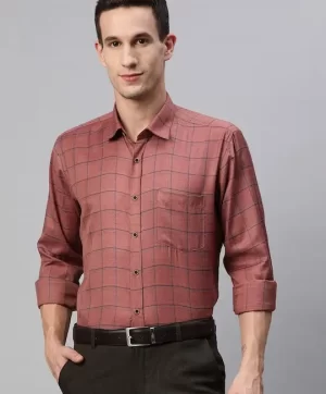 Men Rust Smart Tartan Checked Formal Shirt