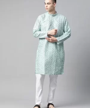 Men Sequinned Embroidered Regular Kurta with Pyjamas