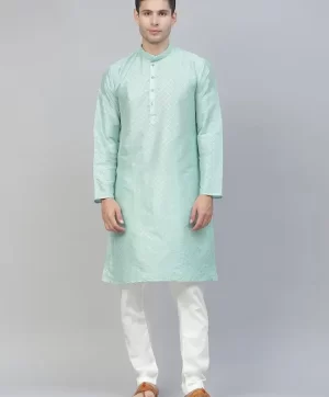 Men Turquoise Blue Printed Kurta with Pyjamas