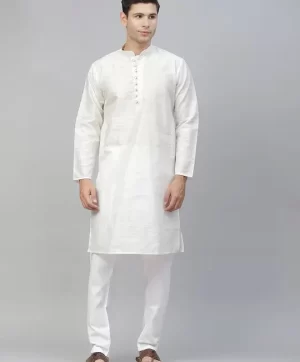 Men White Kurta with Churidar