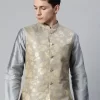 Men Woven Design Jaquard Silk Nehru Jacket