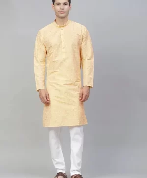 Men Yellow Ethnic Motifs Mandarin Collar Straight Kurta