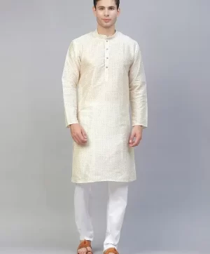 White printed Kurta with Pyjamas