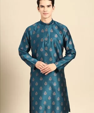 Woven Design Mandarin Collar Straight Kurta