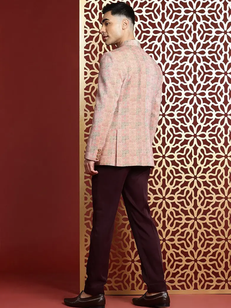 Ethnic Motif Printed & Sequined Velvet Slim-Fit Bandhgala Blazer - Image 4