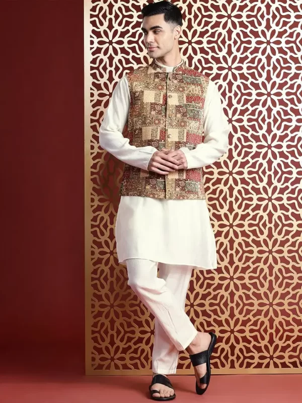 Ethnic Motifs Printed Sequinned Nehru Jacket