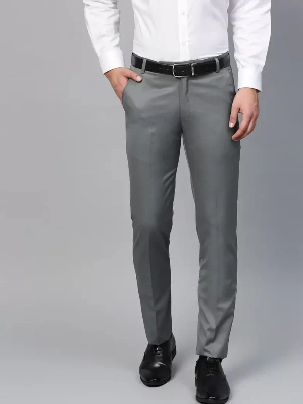 Men Grey Smart Slim Fit Solid Formal Trousers