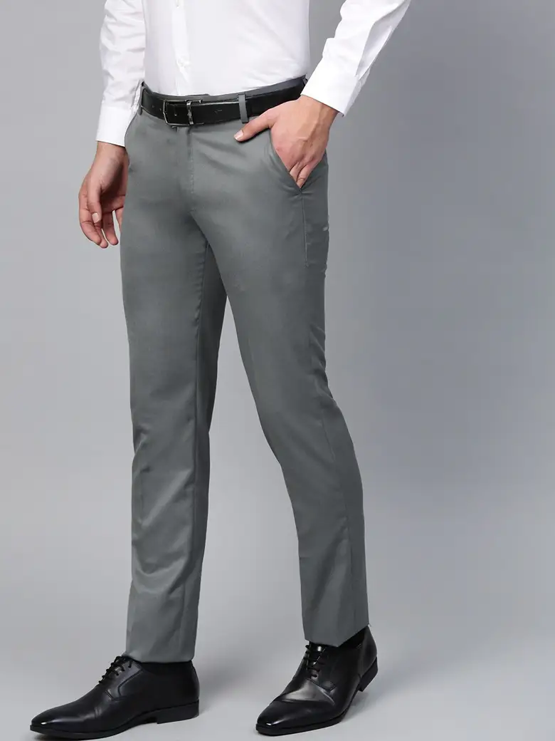 Men Grey Smart Slim Fit Solid Formal Trousers - Image 2