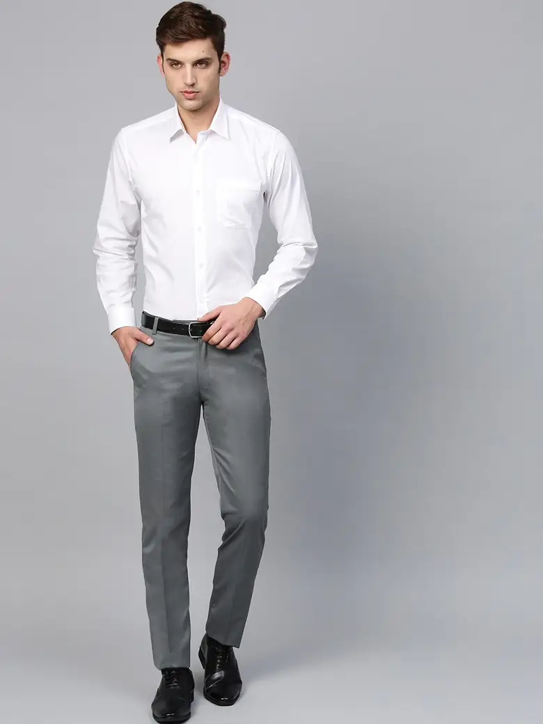 Men Grey Smart Slim Fit Solid Formal Trousers - Image 3