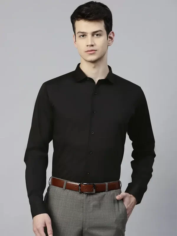 Men Black Slim Fit Solid Party Shirt