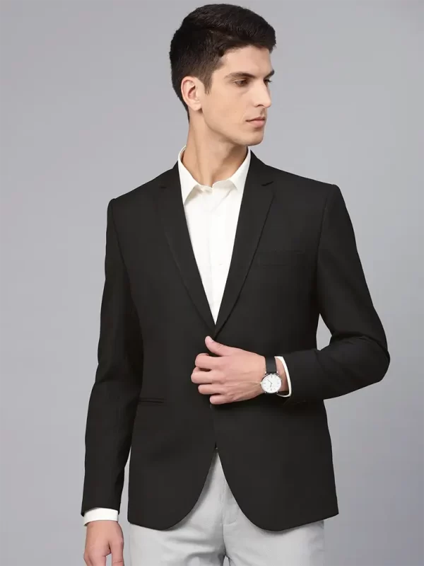 Men Black Slim Fit Solid Single Breasted Formal Blazer