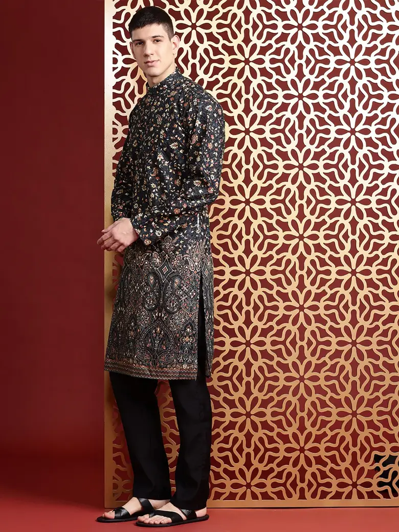Men Ethnic Motifs Printed Regular Thread Work Pure Cotton Kurta with Trousers - Image 2