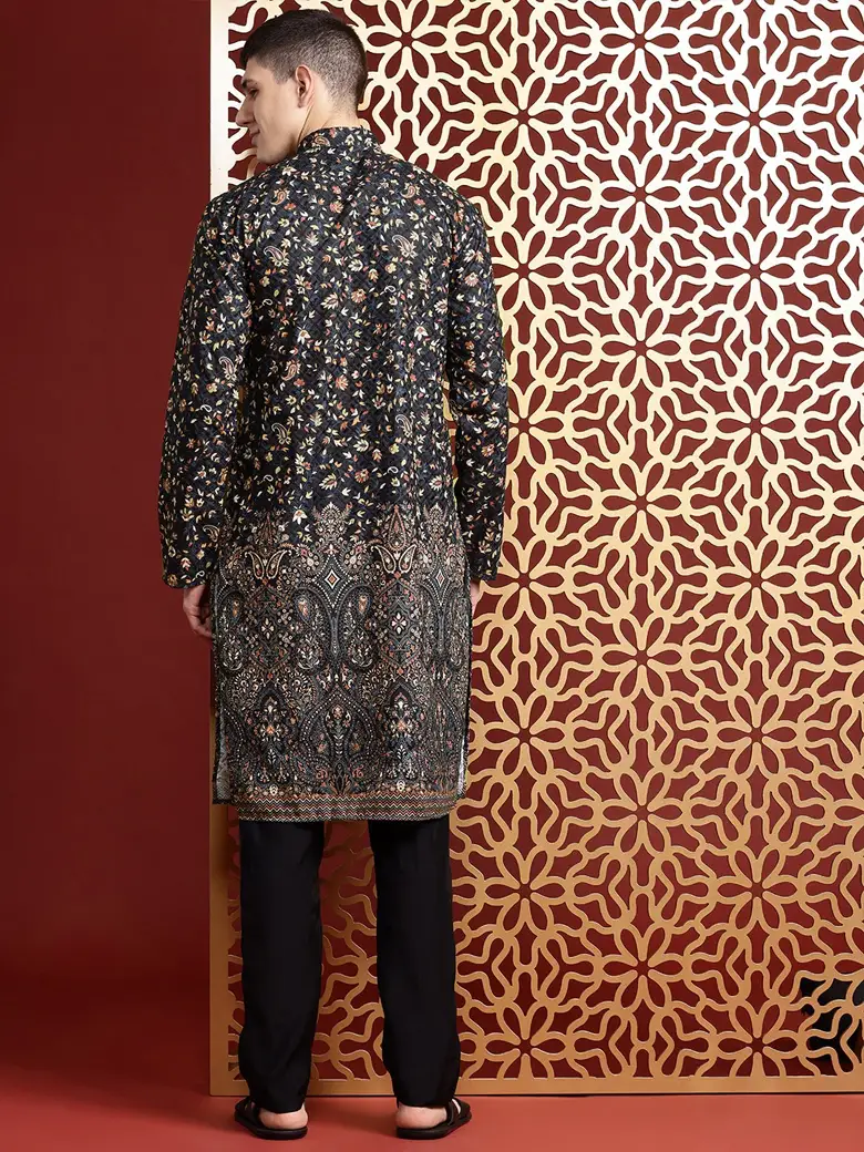 Men Ethnic Motifs Printed Regular Thread Work Pure Cotton Kurta with Trousers - Image 3