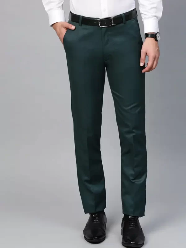 Men Green Smart Slim Fit Formal Trousers