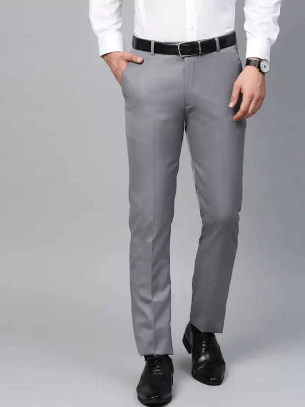 Men Grey Smart Slim Fit Solid Formal Trousers