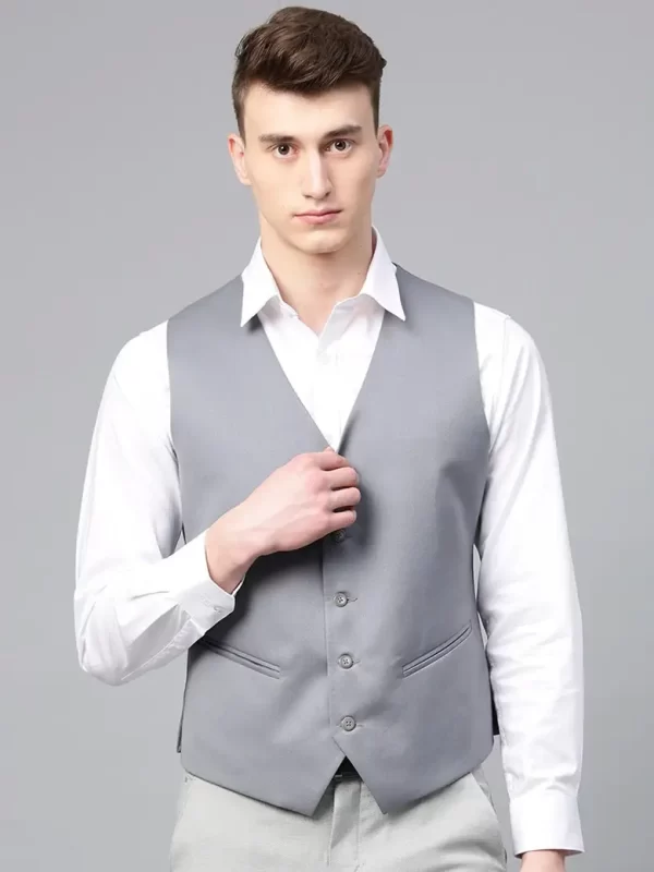 Men Grey Solid Formal Waistcoat