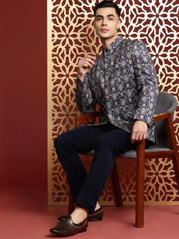 Slim-Fit Bandhgala Single-Breasted Blazer2