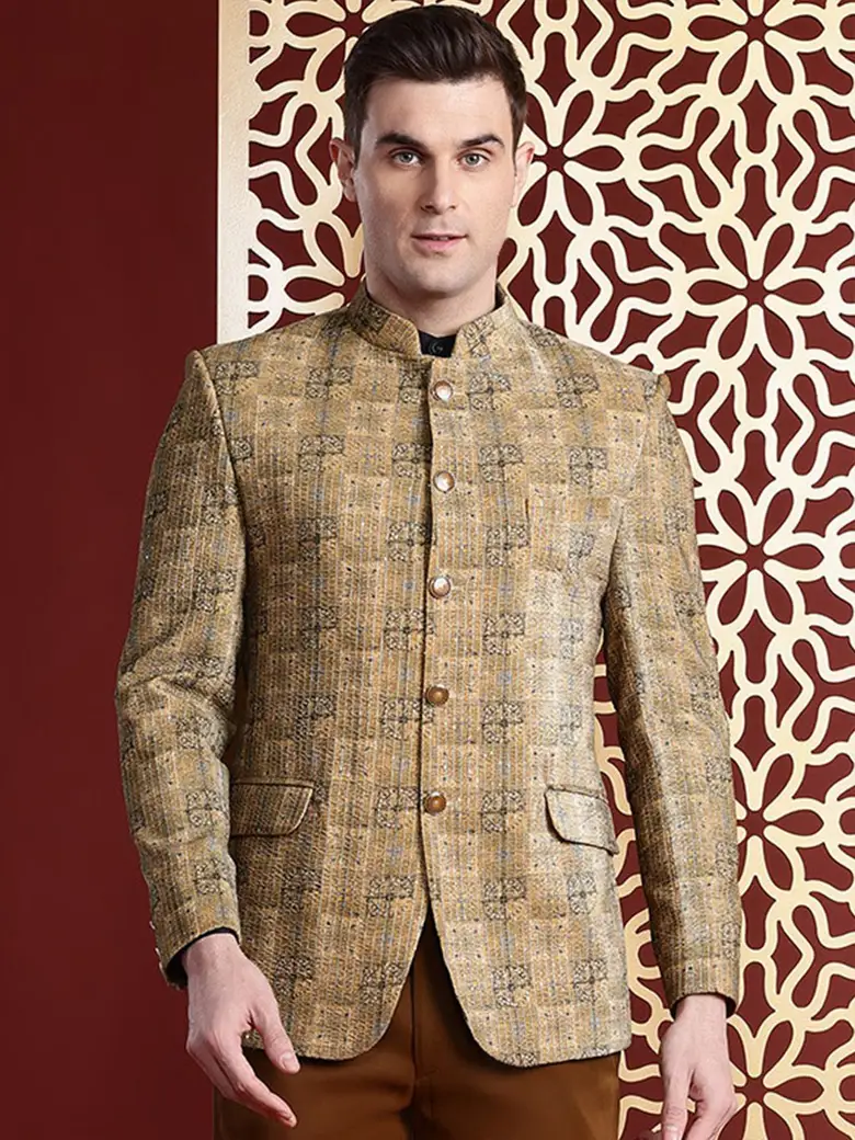 Slim-Fit Embellished Bandhgala Single-Breasted Blazer - Image 3