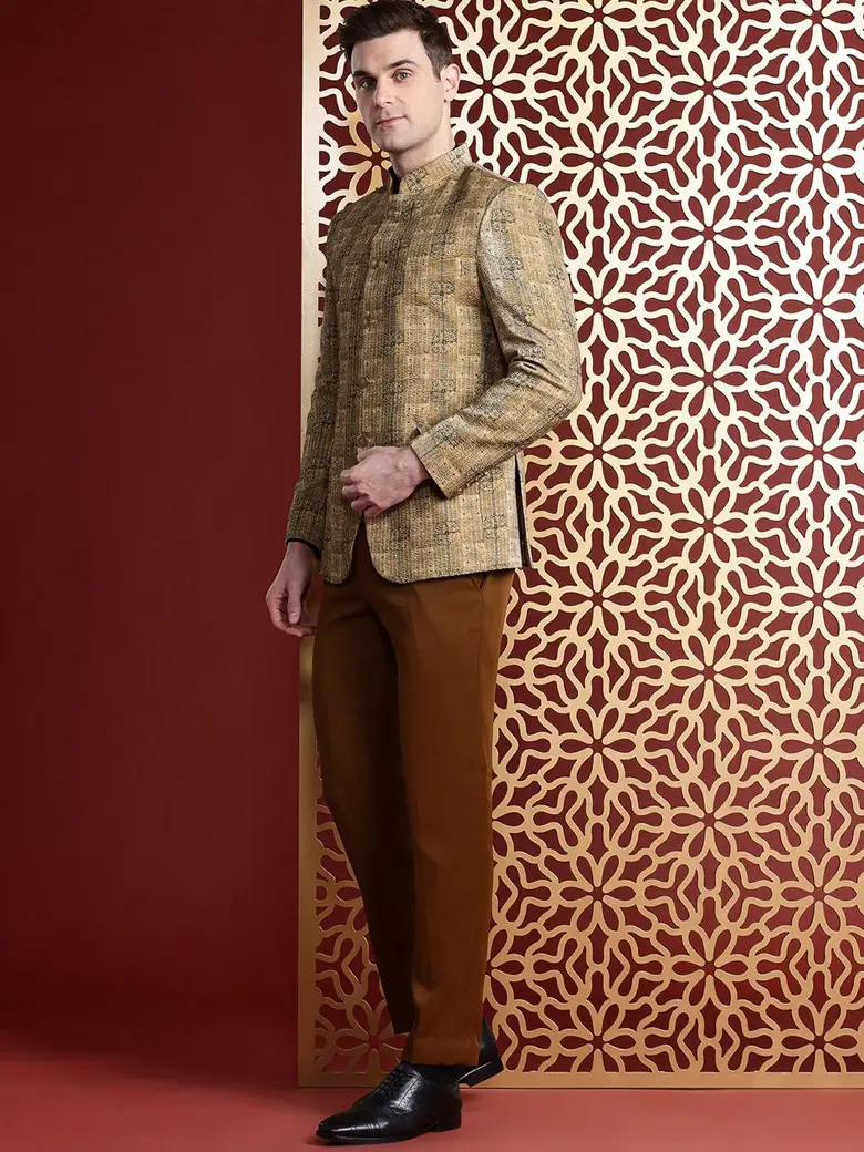 Slim-Fit Embellished Bandhgala Single-Breasted Blazer - Image 4